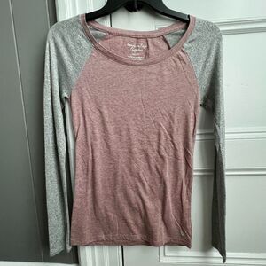 American Eagle Outfitters Pink & Glitter Crewneck Long Sleeve T-Shirt XS